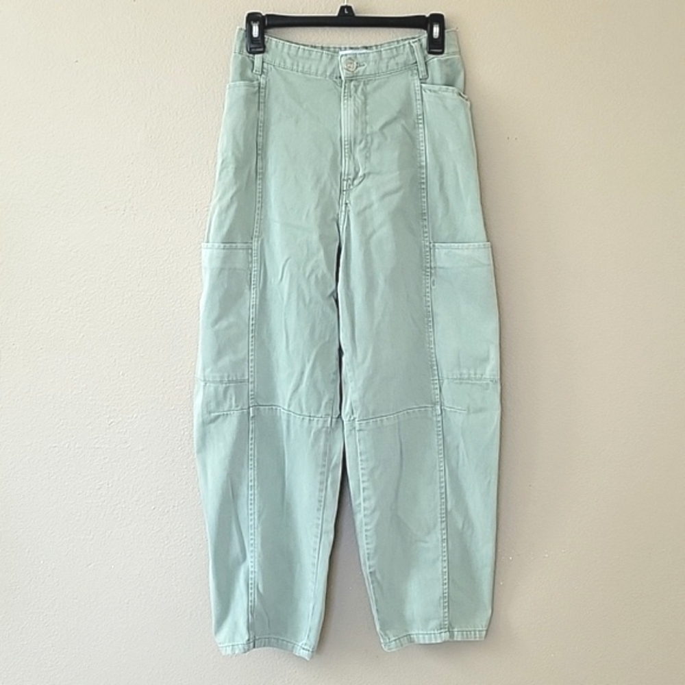 Zara Womens Green Baggy High Rise Cargo Cropped Pants Utility Trendy Y2K 90s